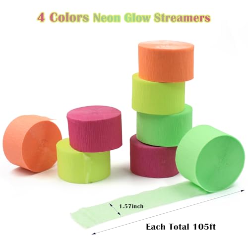 Image of 840feet Blacklight Party Streamer Decorations 8 Rolls Glow Crepe Paper UV Reactive Fluorescent Neon Paper Streamers Glow Party Supplies and Decorations for Wedding, Birthday, Neon Party, Fiesta Party