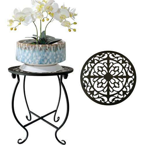 EKINIYAR Plant Stand Indoor Outdoor, 15" Tall Flower Pot Stand, Round Metal Corner Plant Stand for Flower Pot, Rustproof Flower Plant Rack Holder for Home, Garden, Patio, Plant Lovers 1 Count