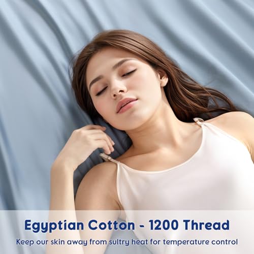 Image of SONORO KATE 100% Egyptian Cotton Sheets,1200 Series,Cal King Size | Soft Breathable & Cooling LuxuryHotel Cotton,Sateen Weave for Soft Feel,Fits Upto 16 inch Mattress,4PC,French Blue
