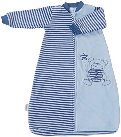 Baby Sleep Sack - Large Cotton Velvet Wearable Blanket with Long Sleeves and Arms Toddler Bag, 4 Seasons, 18-36 Months, Tog 2.0 Warm, Boy Blue | Spacious Bottom for Moving Free |Perfect for Kids 3T-5T