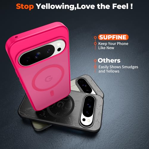 Image of SUPFINE Magnetic for Google Pixel 10 Pro Case /Pixel 10 Case with Screen Protector, (Built-in Magnets) ((Military Grade Drop Protection) Slim Translucent Shockproof Phone Case,Hot Pink