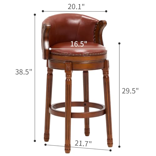 Image of Cow top Leather Wooden Bar Stools, 29.5 inch Bar Height Bar Chair with Back, 180 Degrees Swivel Barstools Chair for Home Kitchen Counter,Dining Room (Brown-1pc, Bar Height-Seat Height 29.5 inch)