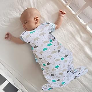 BabyMac Baby Sleeping Bag 2.5 Tog Sleepsuit - Sleeping Bag 6- 18 Months Unisex, 100% Breathable Cotton Baby Wearable Blankets for Peaceful Sleep (Cloud)