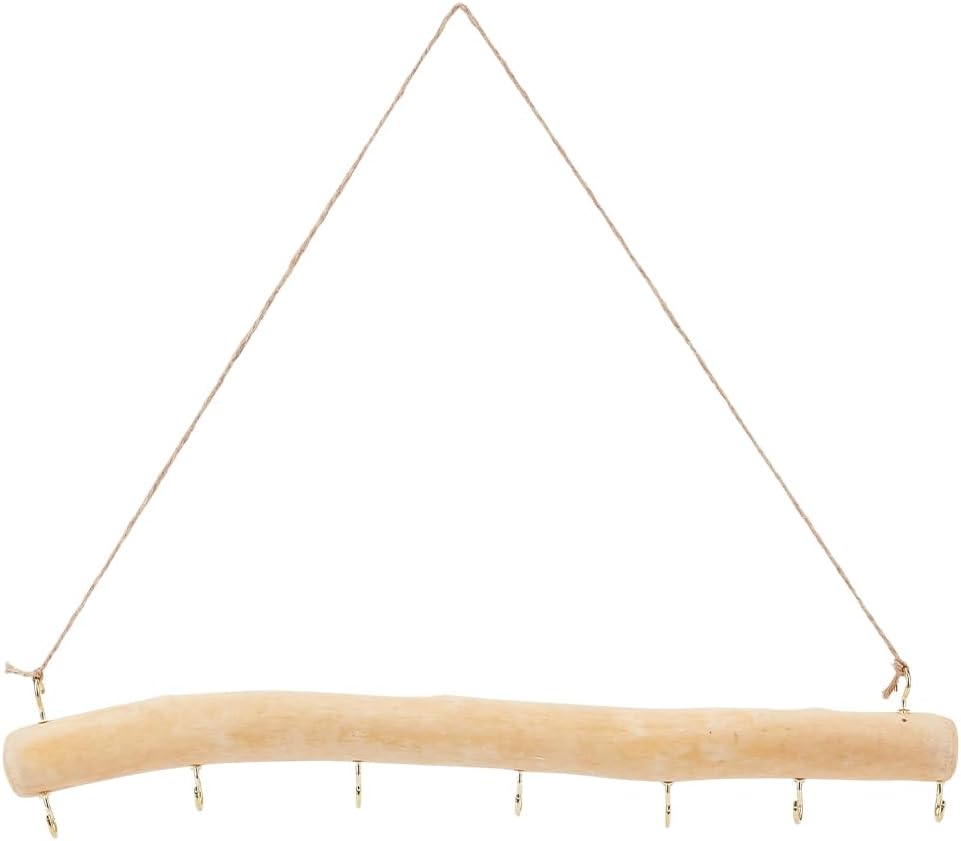 15 Inch 7 Hook Driftwood Wall Hanging Wooden Wall Hooks Decor Natural Wood Farmhouse Vintage Jewelry Necklace Holder with Twine Mounted Branch Hanger for Dried Flowers Suncatcher Crafts Home