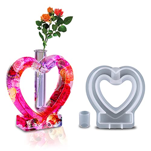 LHKK Vase Resin Molds for Plant, Flower Arrangement Mould, Propagation Station Vase Casting Mold Epoxy Resin Gardening Kit for Hydroponic/Flowers Home Office Desktop Decoration (Heart Shape)