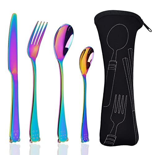 Cubiertos Acero Inoxidable Colores Del Arco Iris, Juego De Cubiertos, Set De Cubiertos Con Bolsa De Almacenamiento, Cubiertos Para Llevar Al Trabajo, Apto Para Lavavajillas
