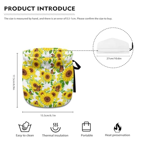 Image of Tea Cosy Butterfly Sunflower Print Teapot Dust Cover Tea Cozies Kitchen Home Decorative Insulated Tea Pots Cozy Kettle Warmer Cover with Drawstring