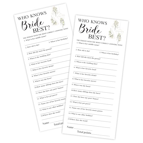 Minimalism Bridal Shower Games, Who Knows Bride Best Wedding Games 25 Guests, Engagement Bridal Party for Reception, Wedding Party Supplies 4x9 Inch- A16