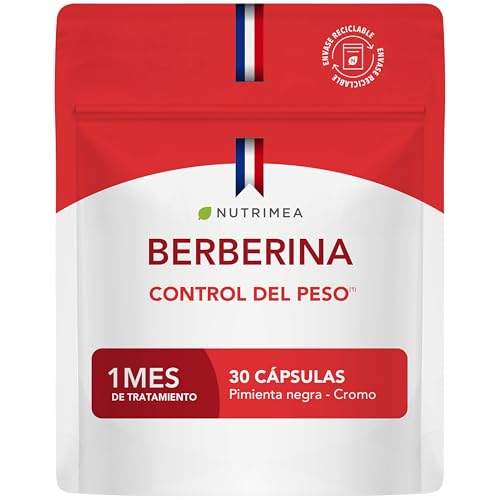 Berberina 97% HCl de Berberis Aristata – 300 mg de Berberina Pura por Cápsula – Con Pimienta Negra y Cromo – Control del Azúcar y Colesterol – 30 Cápsulas Veganas – Nutrimea