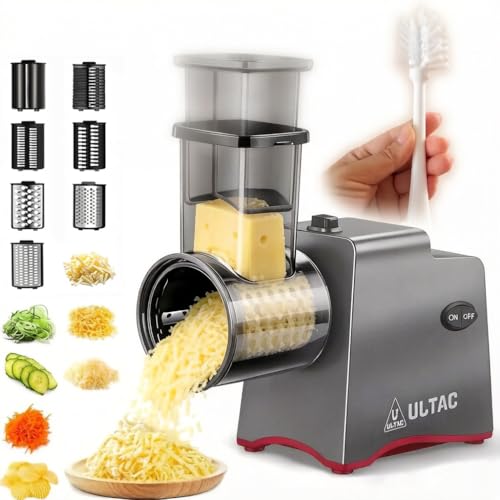 ULTAC Cheese Grater Electric, Electric Grater 250W for Block Cheese with 7 Different Blades, Electric Cheese Shredder, Electric Salad Maker with Cleaning Brush for Fruits, Vegetables