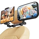 TAZENI Baby Car Mirror, 2 in 1 Car Mirror for Baby with Tablet Holder for Headrest, Safety Original Clarity for iPad Holder Mount, New Born Essentials, Crash Tested & Certified
