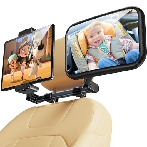 Image of TAZENI Baby Car Mirror, 2 in 1 Car Mirror for Baby with Tablet Holder for Headrest, Safety Original Clarity for iPad Holder Mount, New Born Essentials, Crash Tested & Certified