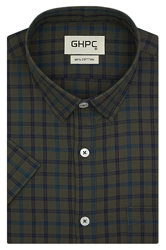 Image of GHPC 100% Cotton Checkered Half Sleeves Regular Fit Formal Shirt for Men