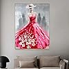 Canvas Schilderij Meisje Met Rode Jurk Olieverf Wall Art voor Woonkamer Slaapkamer Home Decor 30x70cm (12x28in…