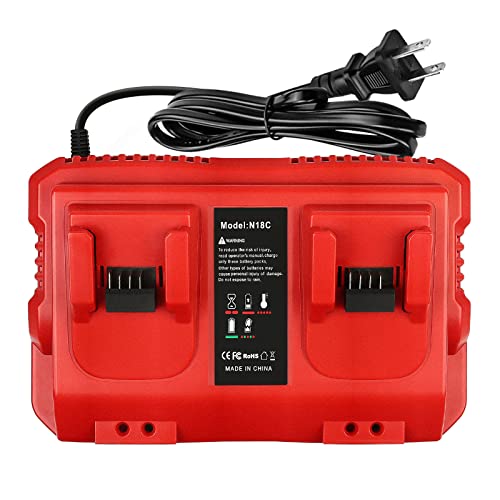 Dual Bay Rapid Charger For Milwaukee M18 18V Batteries - Fast Simultaneous Charging Station