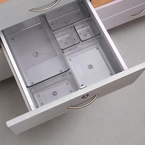 Image of Kuber Industries Acrylic Set of 42 Transparent Cosmetic Organizer Tray | Drawers Organisers for Kitchen, Office and Bathroom Vanity Makeup | Stationery Storage Drawer Divider Tray | Black