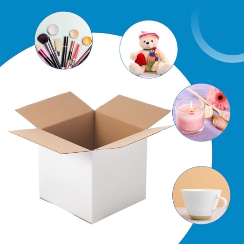 Image of Qilery 200 Pcs Small Shipping Boxes 6x6x6'' Corrugated Cardboard Box | Heavy Duty Small Shipping Boxes for Packaging Moving Small Business Storage, Mailing, White