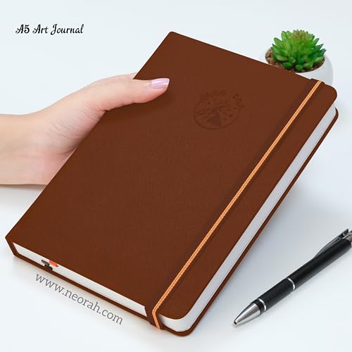 Image of NEORAH - A5 - ART JOURNAL | 200Gsm Dotgrid Notebook |160 Pages(21.0 x 14.8 cm) | Lay Flat |Hard Cover Bullet - Journal |3 Bookmarks |Elastic Closure | Inner BackPocket | Ideal-Bujo,Sketchbook (BROWN)