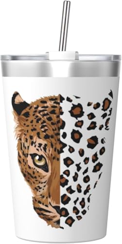 魔法瓶 豹柄 ヒョウ柄 タンブラー 350ml ステンレス製 水筒蓋とストロー付き 真空断熱漏れない 持ち運び 直飲み 子供 通勤 通学 かわいい おしゃれ プレゼント