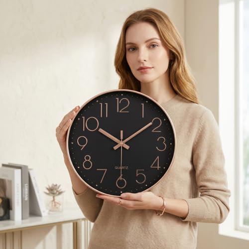 Image of jomparis Rose Gold Wall Clock for Grils Womens Silent Non-Ticking Clock Decorative for Bedroom Office