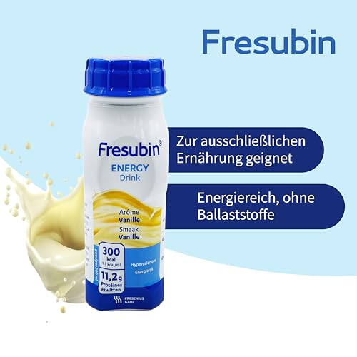 Fresubin Energy Drink - Vanille Hochkalorische Trinknahrung von Fresenius Kabi, 300 kcal pro Flasche, laktosearm, ohne Ballaststoffe ideal bei Mangelernährung (200 ml (24er Pack), Vanille)