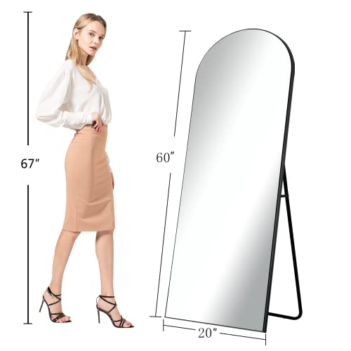 Image of PexFix Arched Full Length Mirror Arched Wall Mirror Floor Mirror with Stand Contemporary Full Length Mirror with Black Wood Frame,60''x20'' (USAM019)