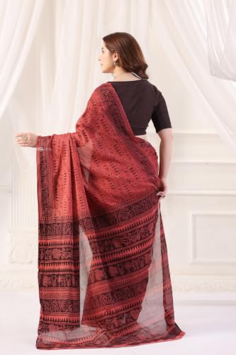 Image of TAMAIRA FASHION Mulmul Pure Cotton Saree For Woman Warli Printed|Office Wear Daily Wear Sarees For Women Without Blouse Piece(Available in 19 Colours)