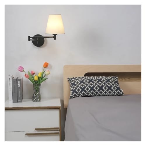 Lámpara de pared LED dorada con brazo oscilante y pantalla de tela 7