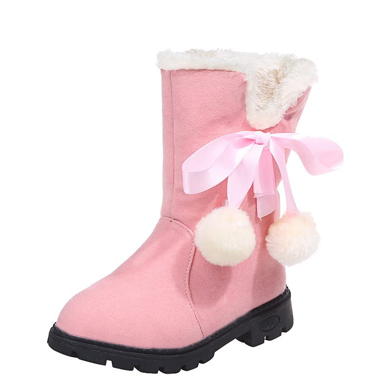 JOEupin Toddler Girl's Toddler Fashion Cute Bowknot Fur Lining Princess Warm Snow Boots