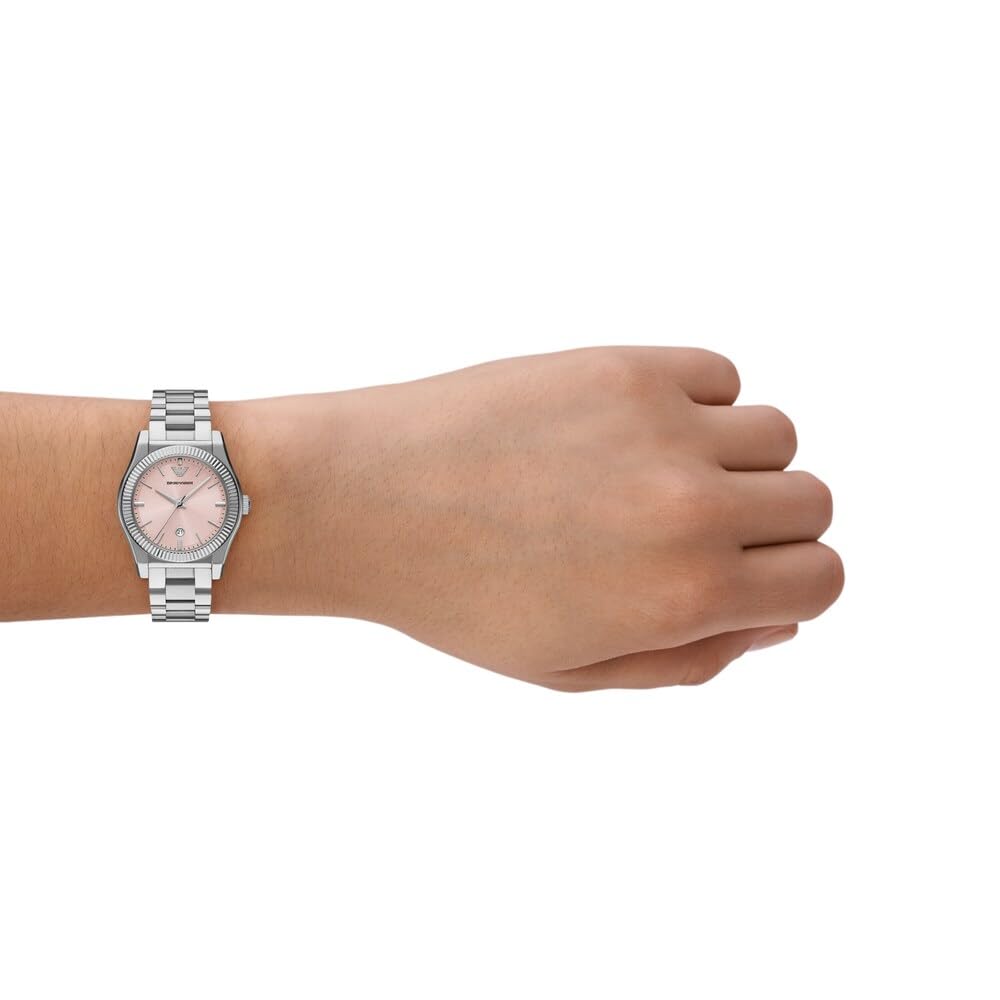 Emporio Armani Orologio da donna, movimento al quarzo 32mm con data a tre lancette e cinturino in acciaio