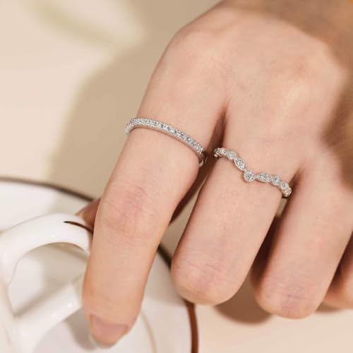 Moissanite Wedding Bands For Women D Color VVS1 Clarity Curved Stackable Rings 925 Sterling Silver Sz 5-102
