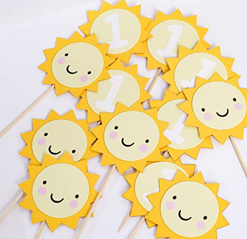 12Pcs Sunflower 1St Birthday Cupcake Toppers - You Are My Sunshine First Birthday Decoration, Baby Shower Birthday Decorations, Sunflower Themed One Birthday Party Cupcake Toppers, Prop Photo Prop Decoration #TOP6