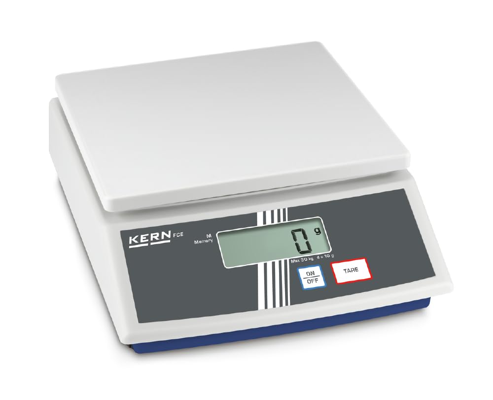 KERN Kunststoff Einsteiger-Tischwaage, Mobil, Handlich, Leicht, 15kg Wägebereich, 5g Ablesbarkeit, 252mm x 228mm Wägeplatte