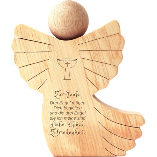 Geschenkissimo Geschenk zur Taufe Geldengel aus Holz inkl. Gravur - DREI Engel mögen Dich begleiten … Liebe Glück Zufriedenheit - Taufgeschenk für Jungen & Mädchen