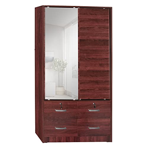 Better Home Products Sarah Double Sliding Door Armoire With Mirror In Mahogany #TOP19