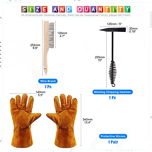 Glarks 4 Stück 10'' Schweißen Chipping Hammer mit Coil Spring Griff und Drahtbürste mit einem Paar Schweißen Handschuhe zum Entfernen von Schlack und Schweißen Rest