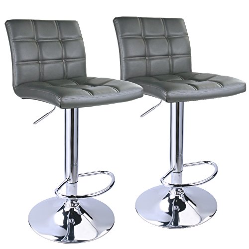Leopard Modern Square PU Leather Adjustable Bar Stools with Back, Square Back Bar Stools Set of 2, Bar Height Swivel Barstools for Kitchen Counter (Grey)