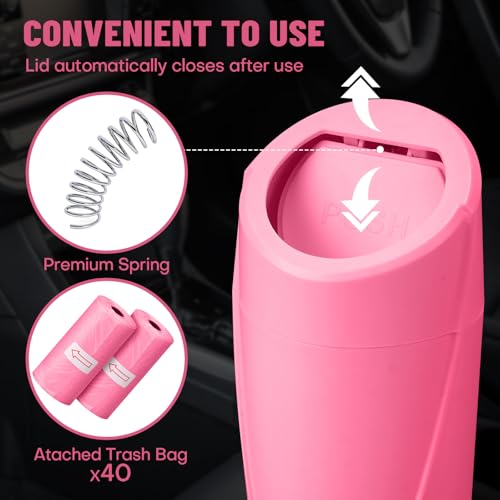 Image of Car Trash Can Bin with Lid-2 Packs Car Garbage Can Cup Holder-Rose Red Mini Leakproof Vehicle Trash Garbage Can Bin with 40pcs Trash Bags-Car Organizers and Storage for Front Back Seat Accessories