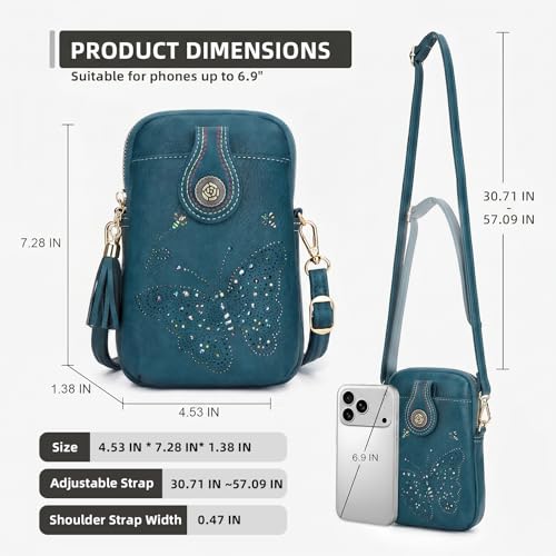 Image of KITEVIUN Small Crossbody Bags for Women, Lightweight Mini Cute Cell Phone Purse for Women with Tassel Shining Butterfly