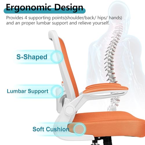 FelixKing Office Chair, Ergonomic Desk Chair Breathable Mesh Chairs Adjustable High Back Lumbar Support Flip-up Armrests, Executive Rolling Swivel Comfy Computer Chairs Home Office Sunset Orange