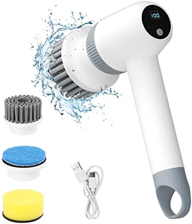Salate Cordless Electric Spin Scrubber, Electric Cleaning Brush Scrubber Replaceable Cleaning Heads Handheld, Power Shower Scrubber Cleaning with LED Display for Tub Floor Tile Window Kitchen
