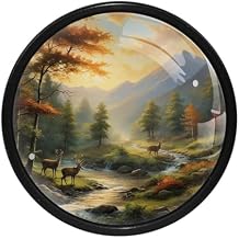 4 Pieces Dresser Knobs for Drawer Sunset Mountain Deer Kitchen Cabinet Knobs Round Door Pull Handle for Home Nursery Furniture Cupboard