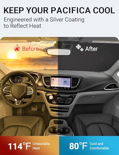 Image of Proadsy 2026 Upgrade Windshield Sun Shade Custom Fit Chrysler Pacifica 2017-2025 2026 4-Layer Foldable Front Sunshade Protector Sun Visor Blocks UV Rays Keep Car Cooler Accessories