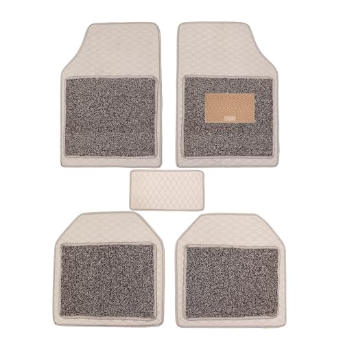 CARNEST 7D Car Floor Mats Compatible with -Vento (2010-2017) All Model, Set of 5 Pcs, 100% Waterproof Luxury Leather Triple-Stitch Car Foot Mat with Detachable Grass, Beige