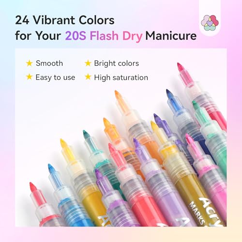 Image of SAVILAND 24 Colors Nail Art Pens Set, 0.7mm Fine Tip Nail Polish Pens