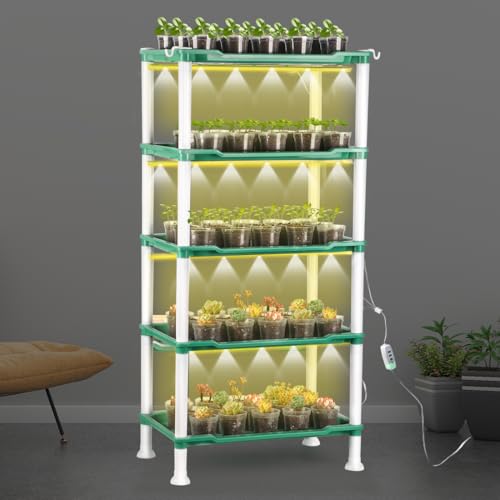 RooTrimmer Seed Starter Tray Unit, 5-Tier Plant Stand with 4 LED Grow Lights & 90 Pack 2.5 Inch Clear Nursery Pots – for Indoor Gardening, Herb, Seedling Kits & Small Greenery - Image 7