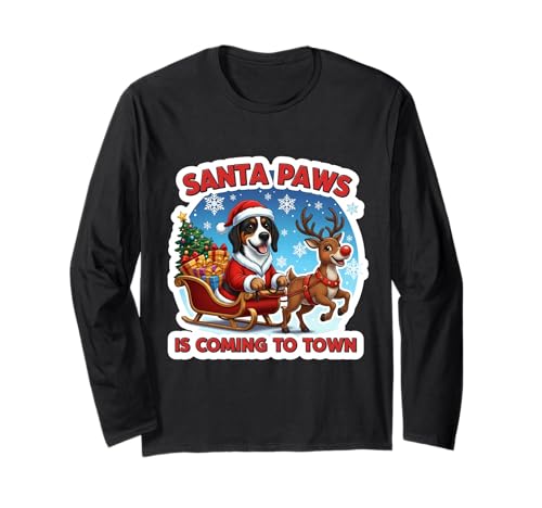 Santa Paws is Coming Christmas Treeing Walker Coonhound Dog Long Sleeve T-Shirt