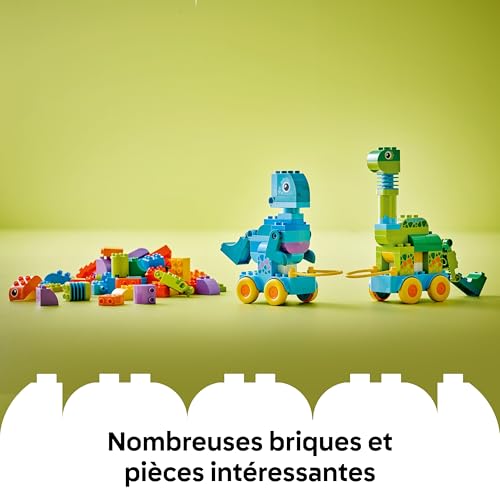 LEGO Duplo Ma Ville Dinosaures sur Roues 3-en-1 Jeu Éducatif pour Fille ou garçon 3 Ans - Diplodocus, T-Rex, tricératops & stégosaure ou ptéranodon & Parasaurolophus - Figurines de Dinosaures 10451