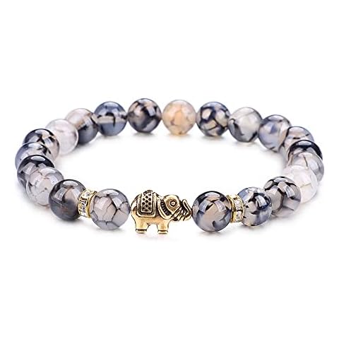 UEUC Elephant Gemstone Bracelet for Women, 8 mm Natural Stone Yoga Crystal Stretch Bracelet (#52), Stone Cover