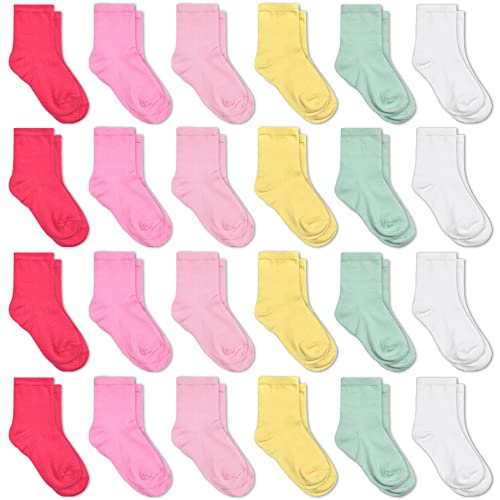 Kids Socks 24 pairs Cozy Athletic Crew Socks for Boys and Girls(1-13Years)